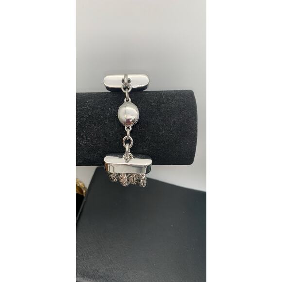 Silver Tone Chunky 4 Rope Chain Bracelet Magnetic Closure - Picture 3 of 5